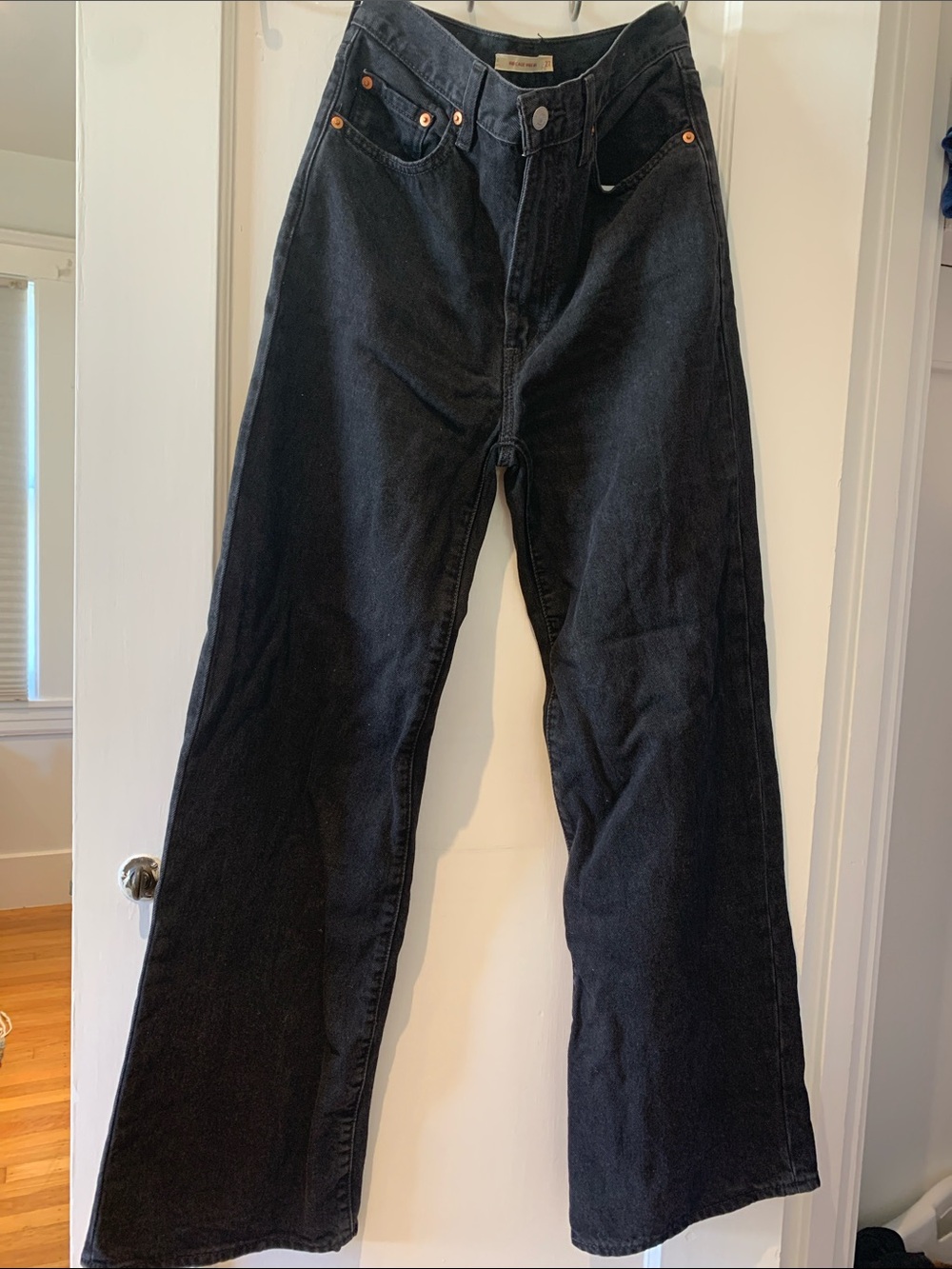 Levis Ribcage Wide Leg Black Denim Jeans 27x32 Button Fly Streetwear Retro